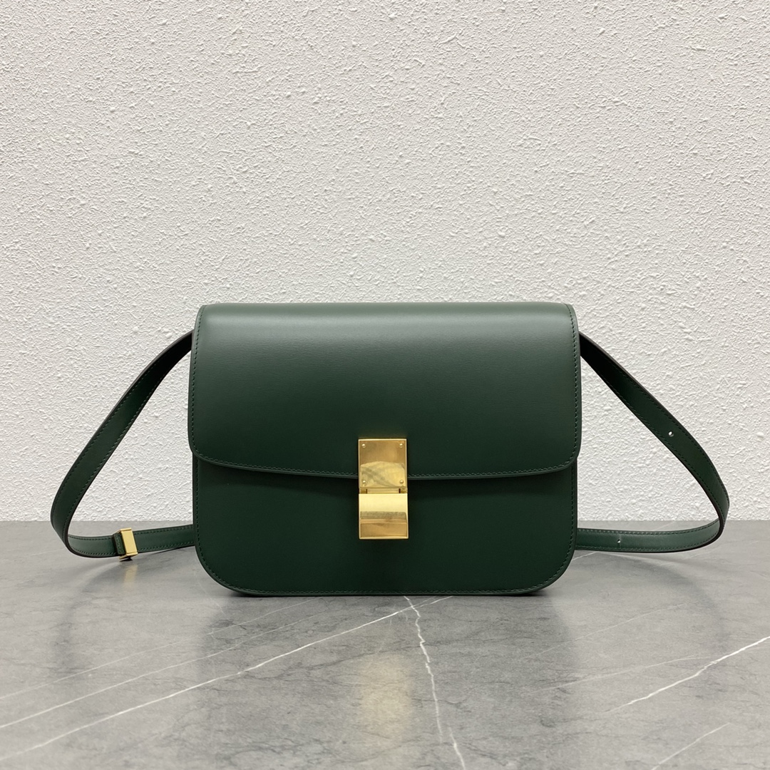 Celine Classic Box Shoulder Bag Handbag In Shiny Calfskin Green 189173